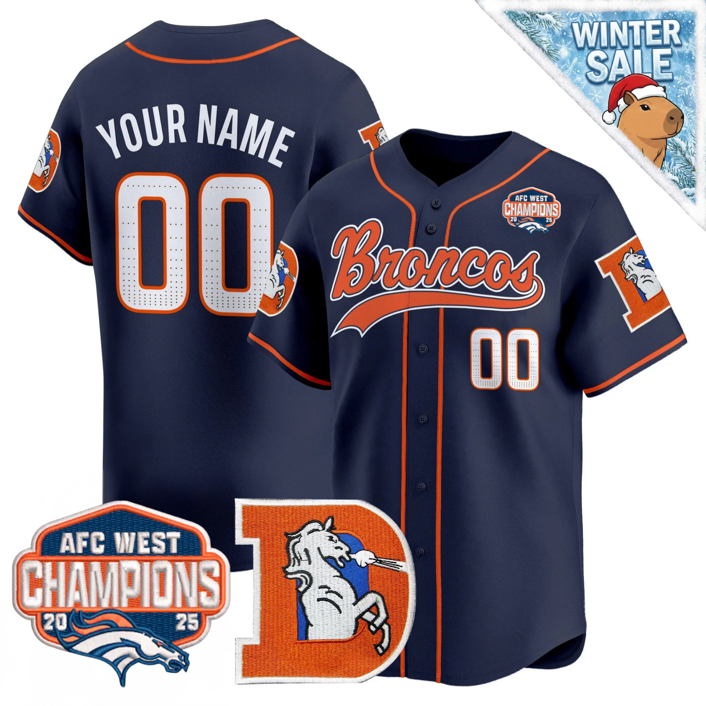 Custom DEN AFC West Champions Patch Throwback Vapor Baseball Jersey - All Stitched