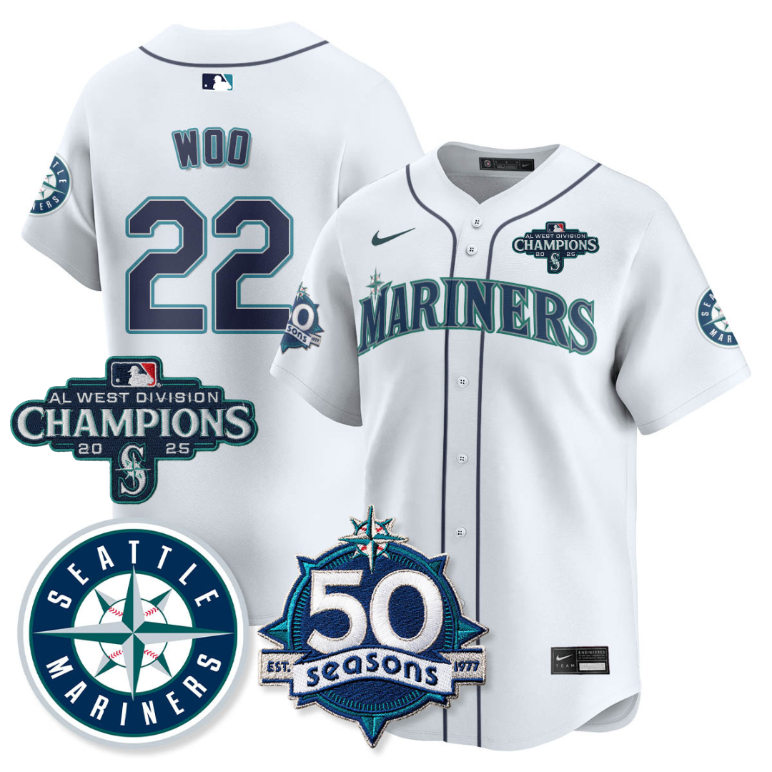 SEA Vapor Premier Limited Jersey - 50th Anniversary & AL West Division Champions - All Stitched White / Bryan Woo - 22