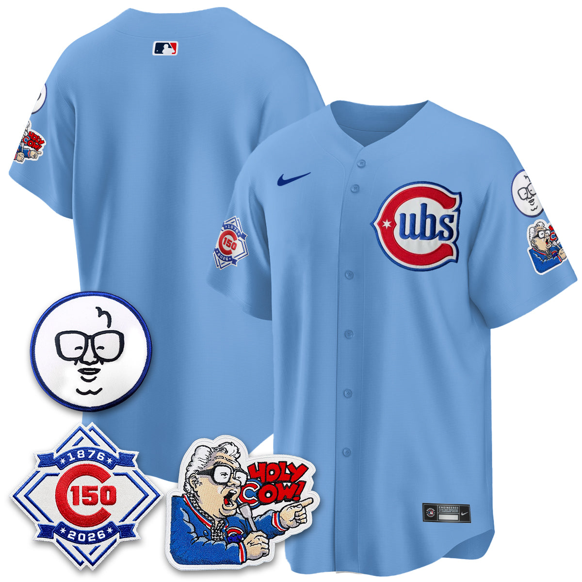 CHC 150th Anniversary Harry Caray Holy Cow Vapor Premier Limited Blue Jersey - All Stitched V2