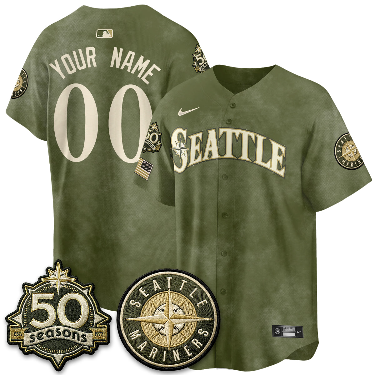 SEA New Era Olive 2026 Armed Forces Day Custom Jersey - All Stitched