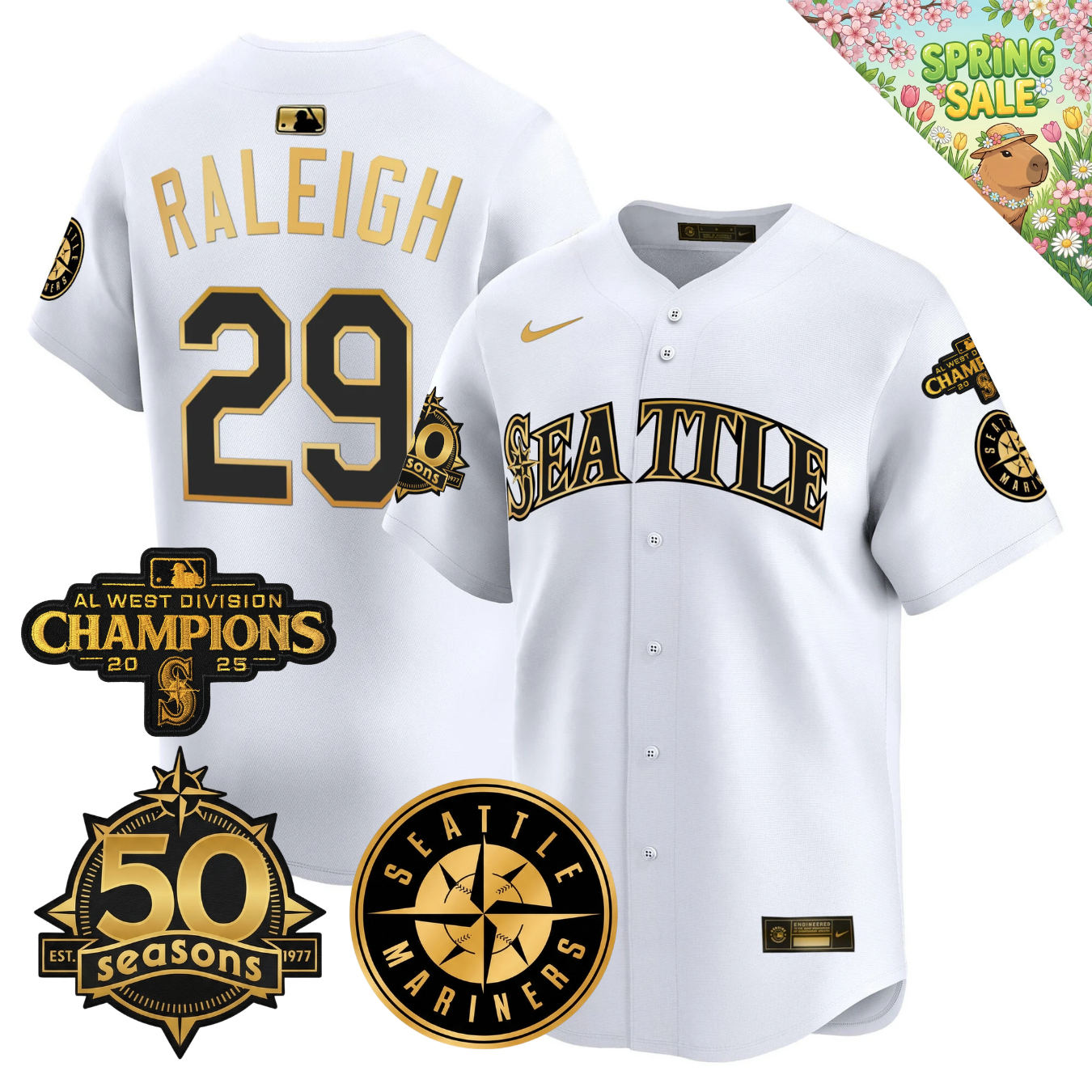 SEA 2026 Vapor Limited Gold Jersey - 50th Anniversary & AL West Division Champions Patch - All Stitched