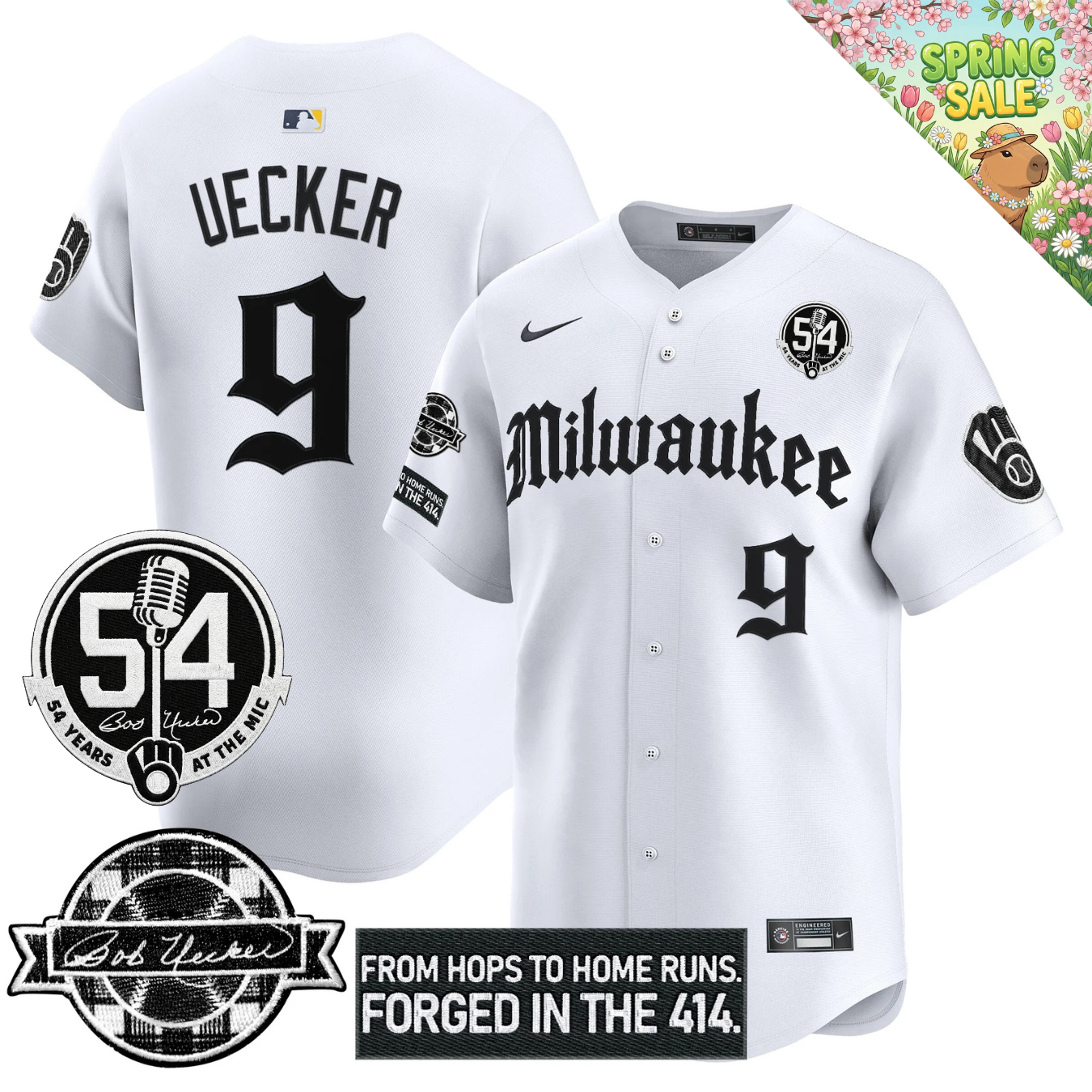 MIL Bob Uecker "54 Years At The Mic" Patch Limited Gothic Jersey - All Stitched