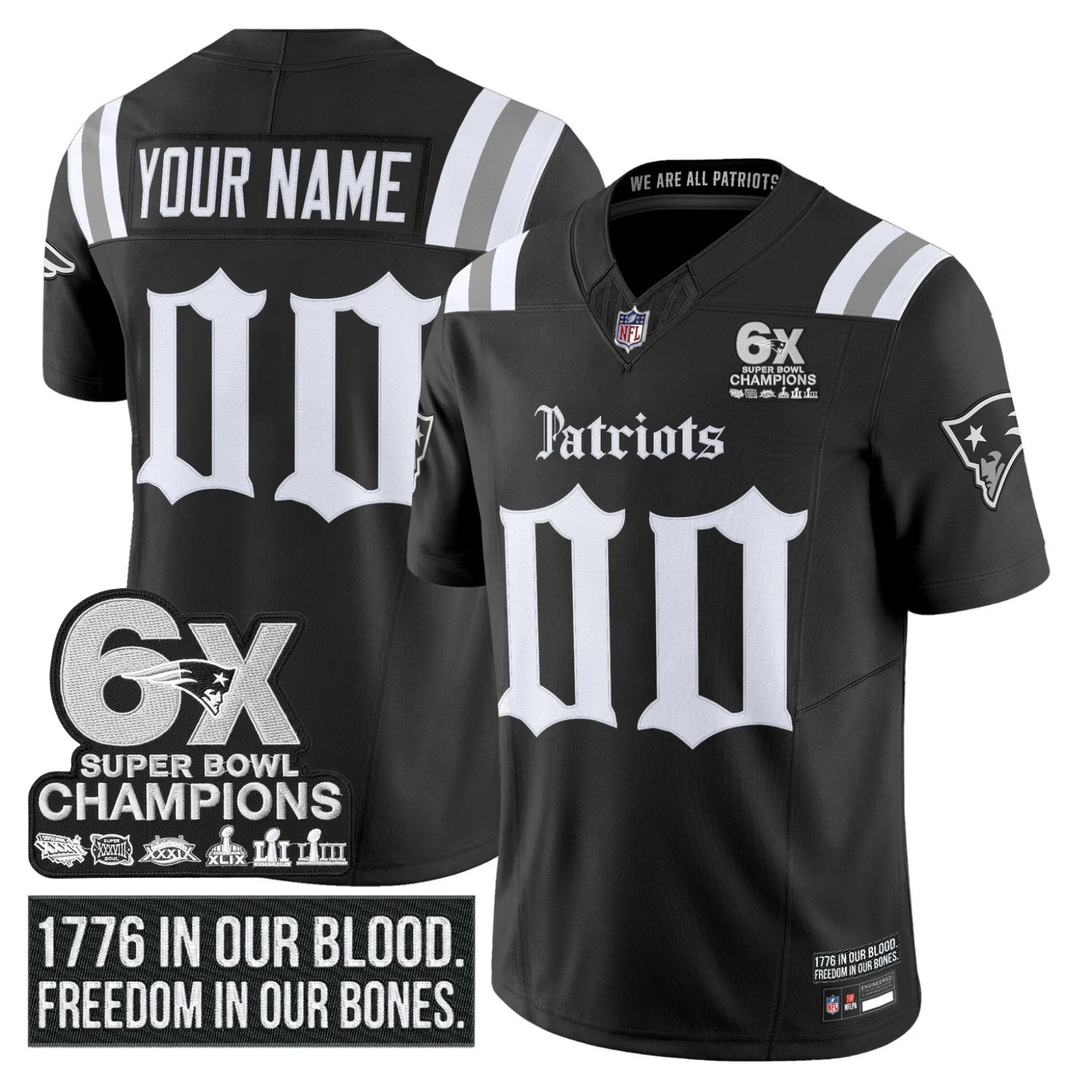 Custom NE ’Gothic Revolution Edition’ 6x Champions Patch Vapor Limited Jersey - All Stitched Black