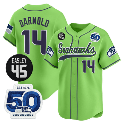 Seattle Seahawks 50th & Easley Tribute Patch Vapor Baseball Jersey - All Stitched