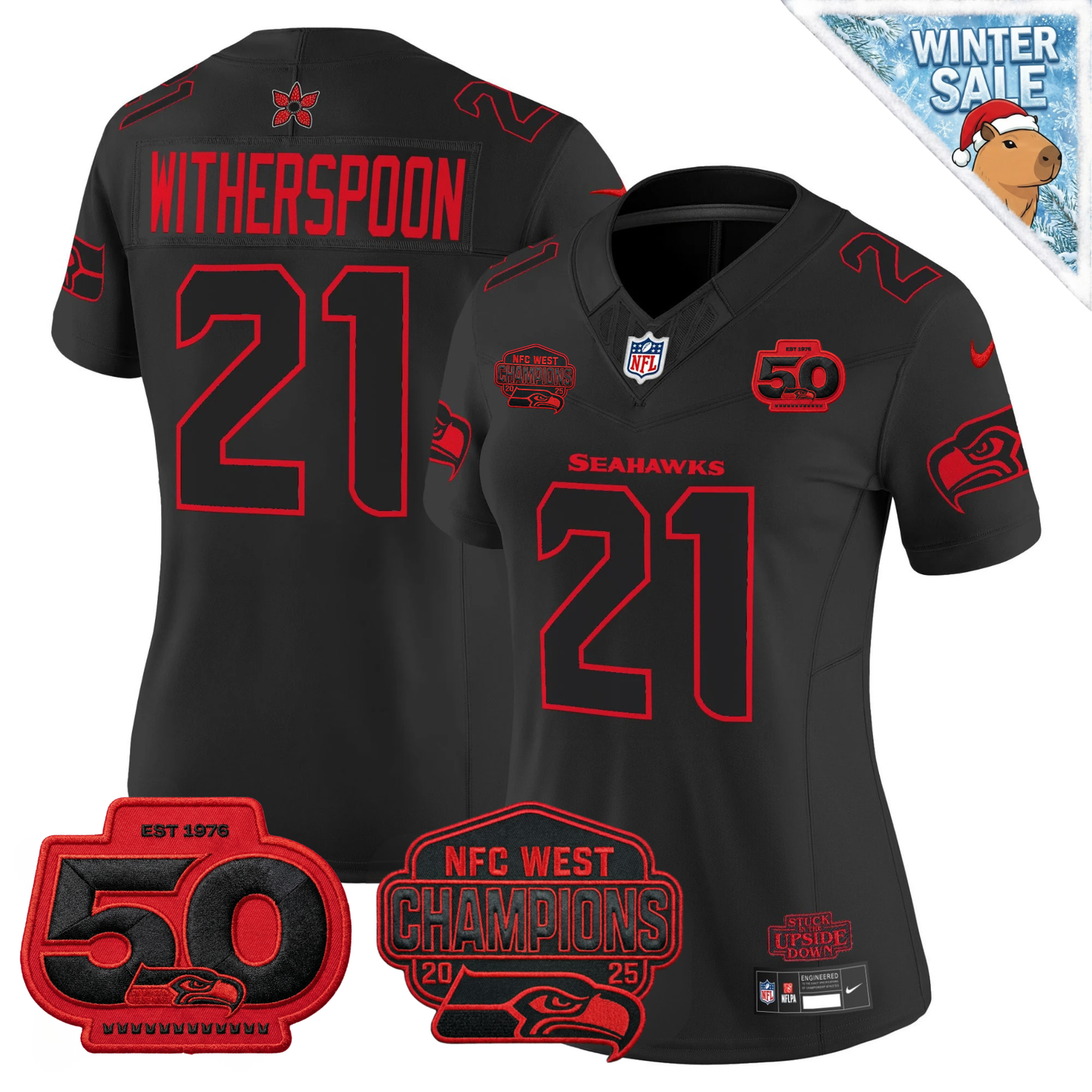 Seattle Seahawks NFC West Champions Patch Stranger Things Edition Vapor Limited Jersey - All Stitched