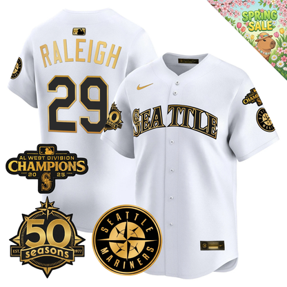 SEA Vapor Limited Gold Jersey - 50th Anniversary & 2025 AL West Champs Patch - All Stitched