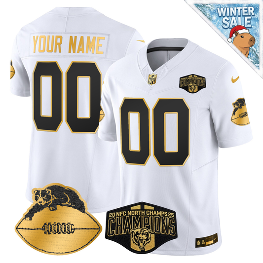 Custom CHI 2025 NFC North Champions Patch Throwbacks Gold Jersey - All Stitched