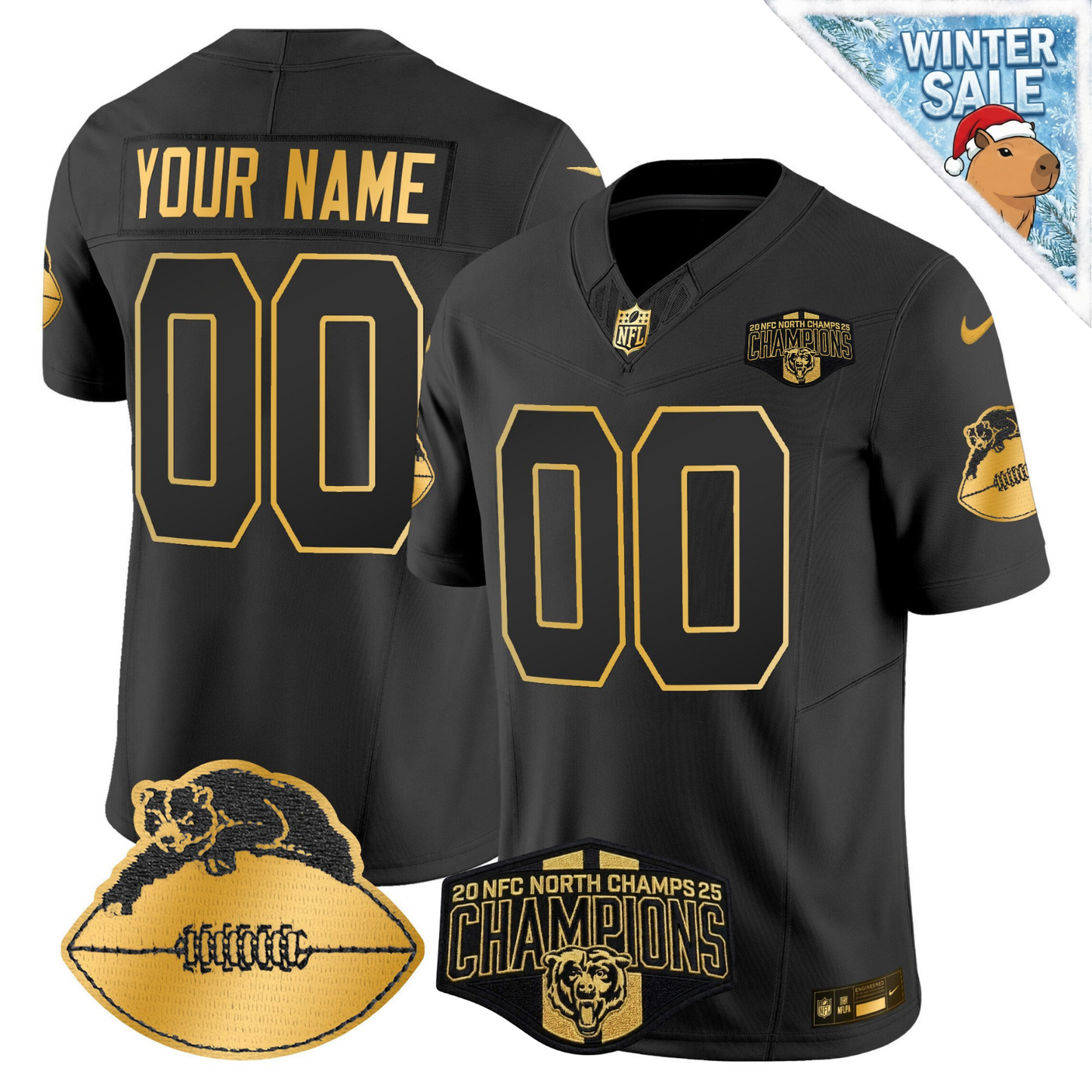 Custom CHI 2025 NFC North Champions Patch Throwbacks Gold Jersey - All Stitched