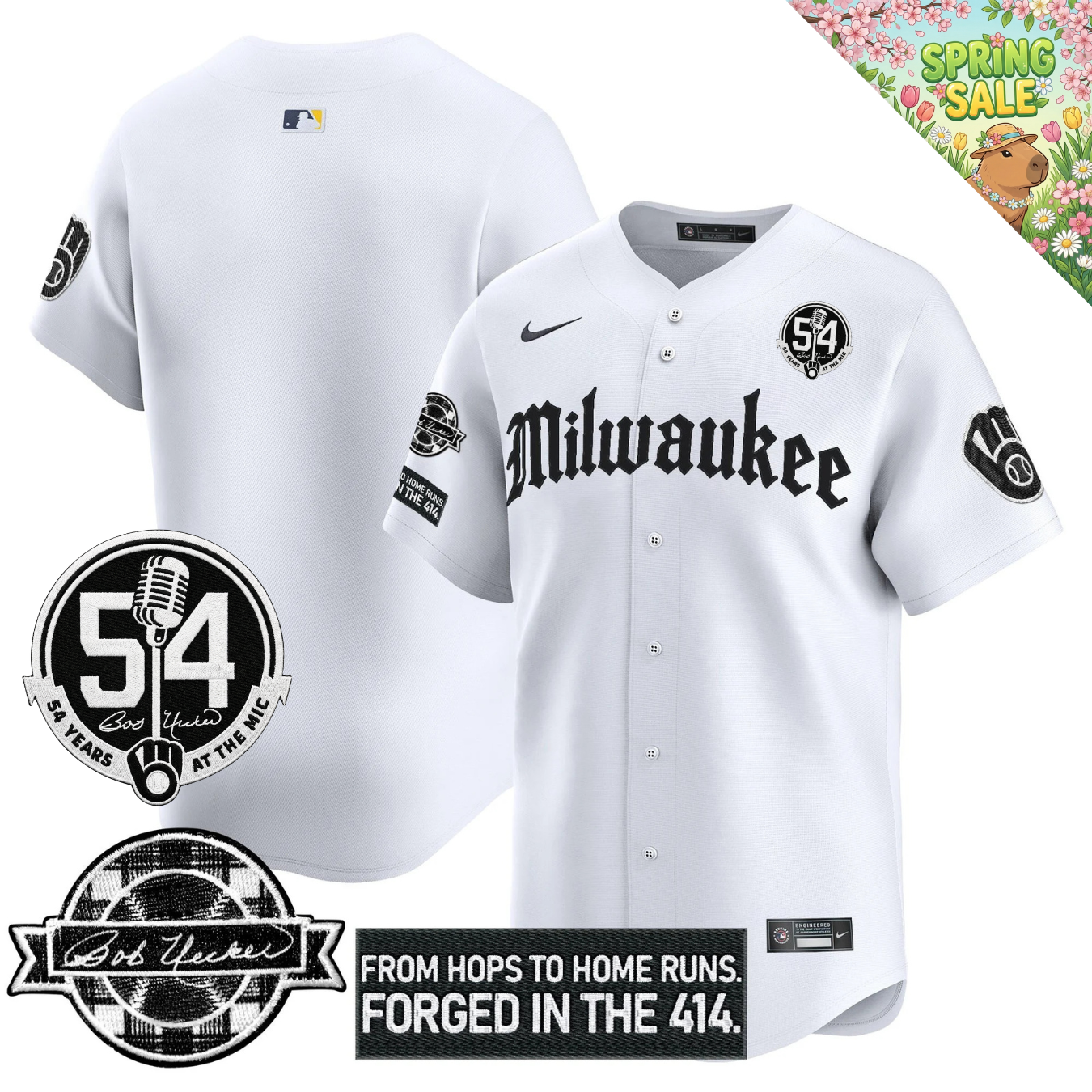 MIL Bob Uecker "54 Years At The Mic" Patch Limited Gothic Jersey - All Stitched