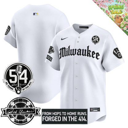 MIL Bob Uecker "54 Years At The Mic" Patch Limited Gothic Jersey - All Stitched