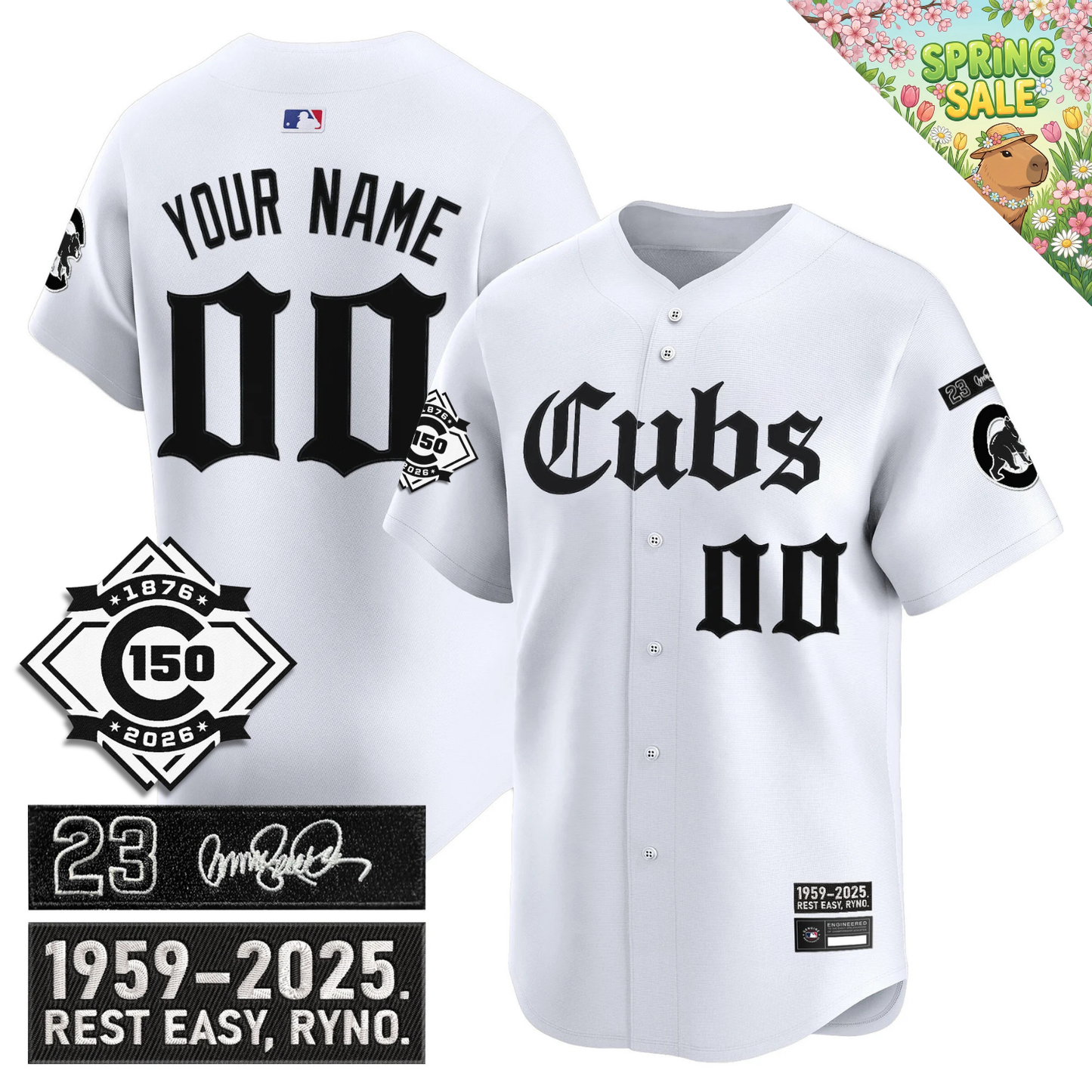 CUSTOM CHC 'Ryne Sandberg Tribute' & 150th anniversary patch Limited Gothic Jersey - All Stitched
