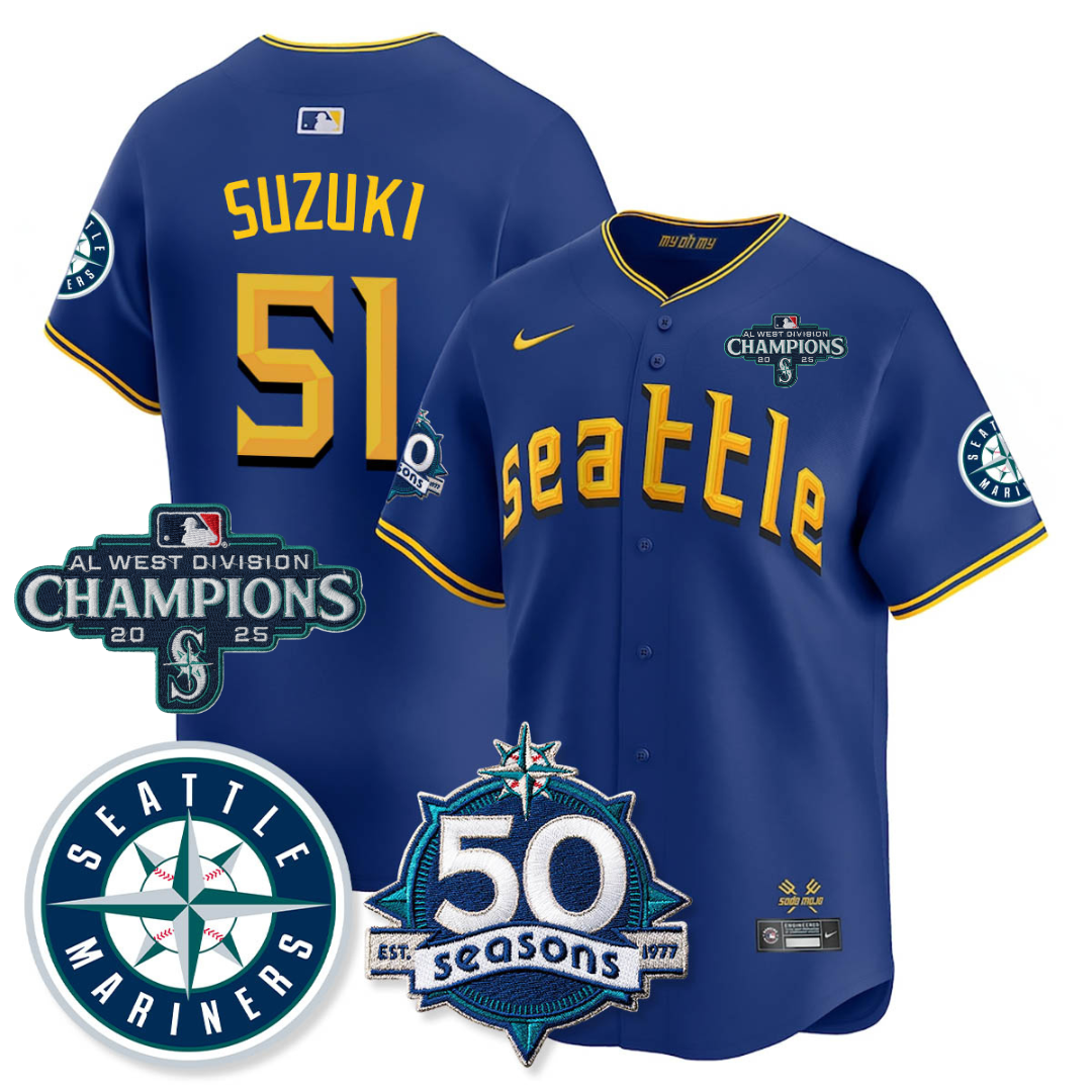 SEA Vapor Premier Limited Jersey - 50th Anniversary & AL West Division Champions - All Stitched City Connect / Ichiro