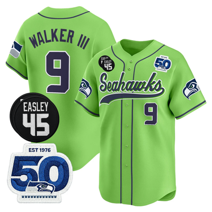 Seattle Seahawks 50th & Easley Tribute Patch Vapor Baseball Jersey - All Stitched