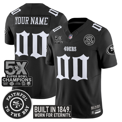 Custom SF ‘Fog City Gothic Edition’ 5x Champions Patch Vapor Limited Jersey – All Stitched (Copy) Black