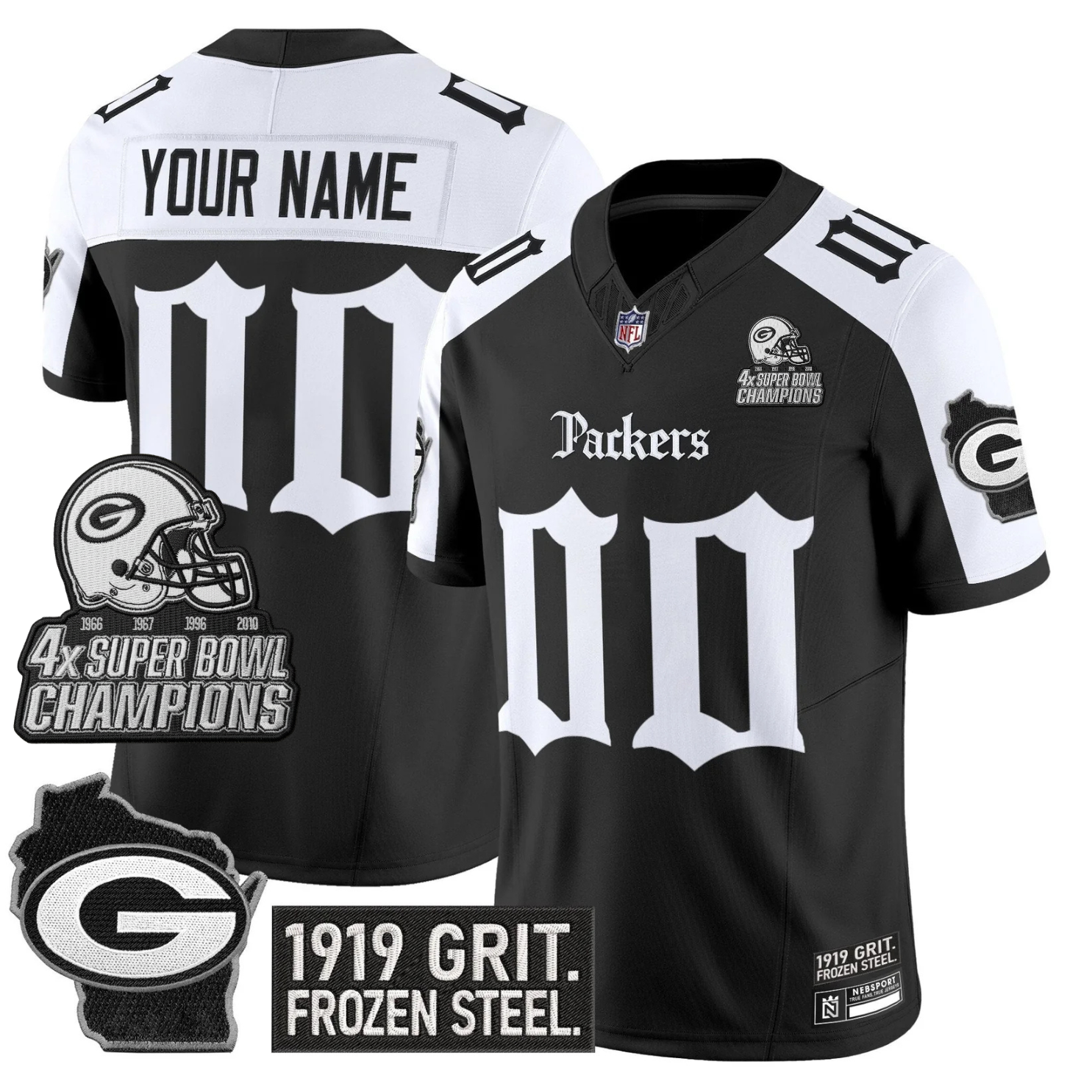 Custom GB ’Gothic Frozen Tundra Edition’ 4x Champions Patch Vapor Limited Jersey - All Stitched (Copy) Alternate