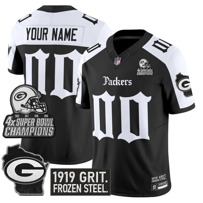 Custom GB ’Gothic Frozen Tundra Edition’ 4x Champions Patch Vapor Limited Jersey - All Stitched (Copy) Alternate