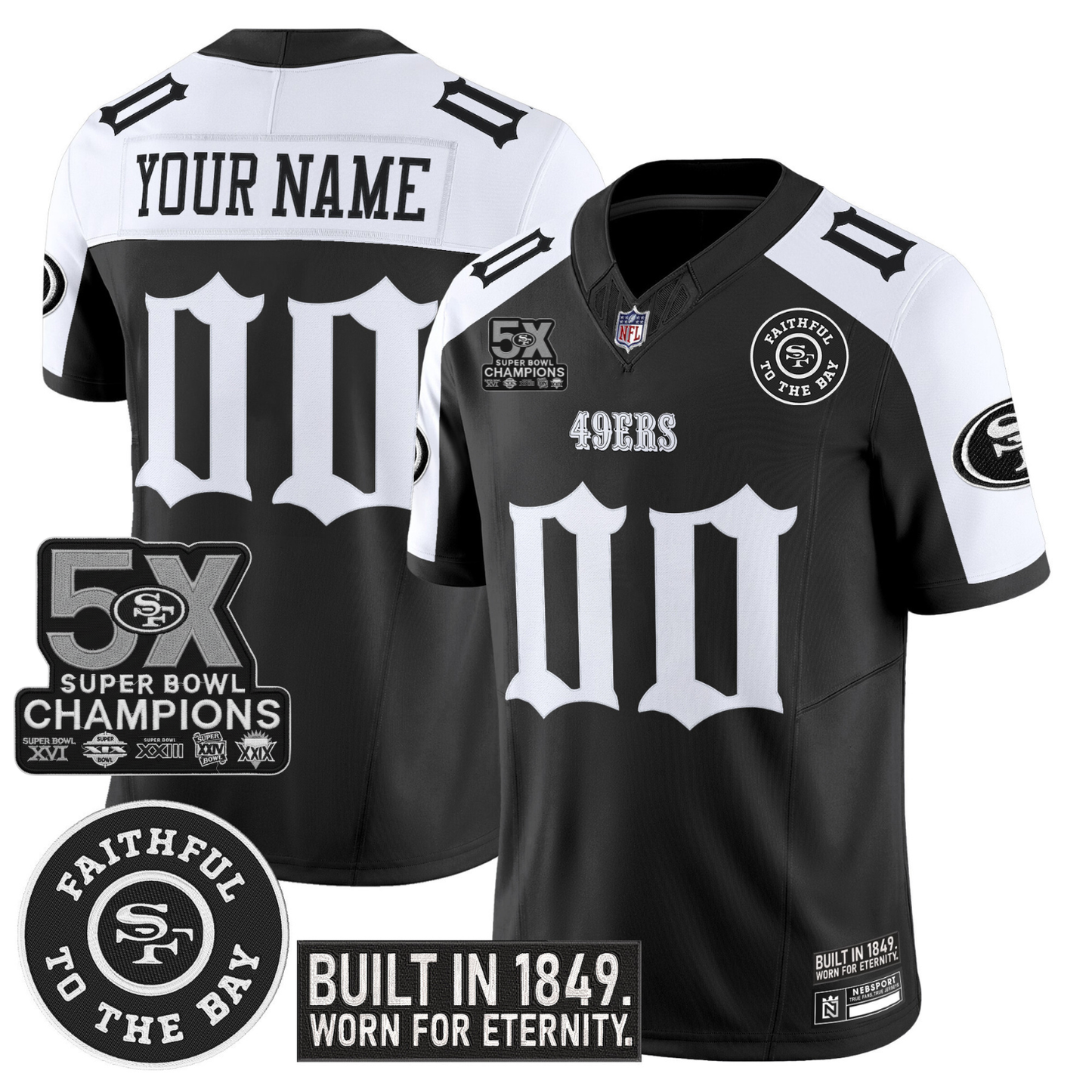 Custom SF ‘Fog City Gothic Edition’ 5x Champions Patch Vapor Limited Jersey – All Stitched (Copy) Alternate