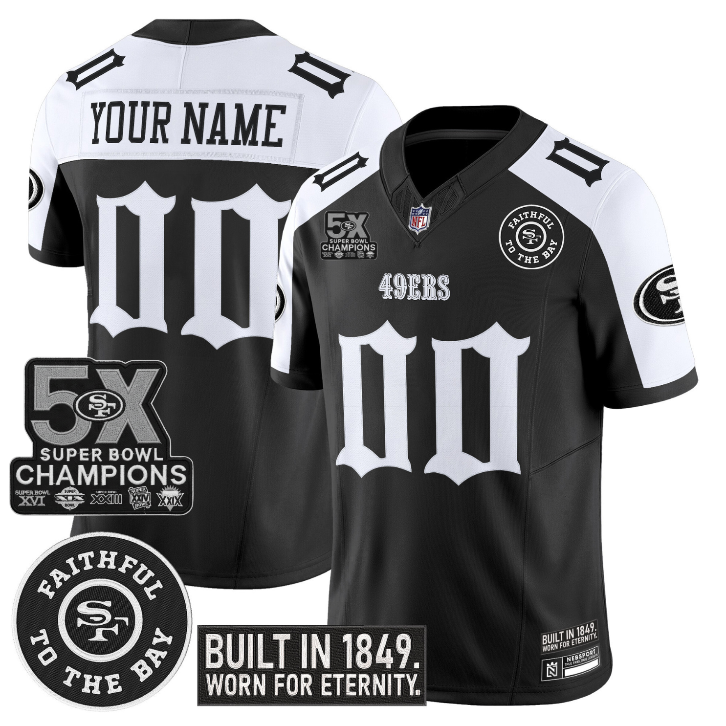 Custom SF ‘Fog City Gothic Edition’ 5x Champions Patch Vapor Limited Jersey – All Stitched (Copy) Alternate