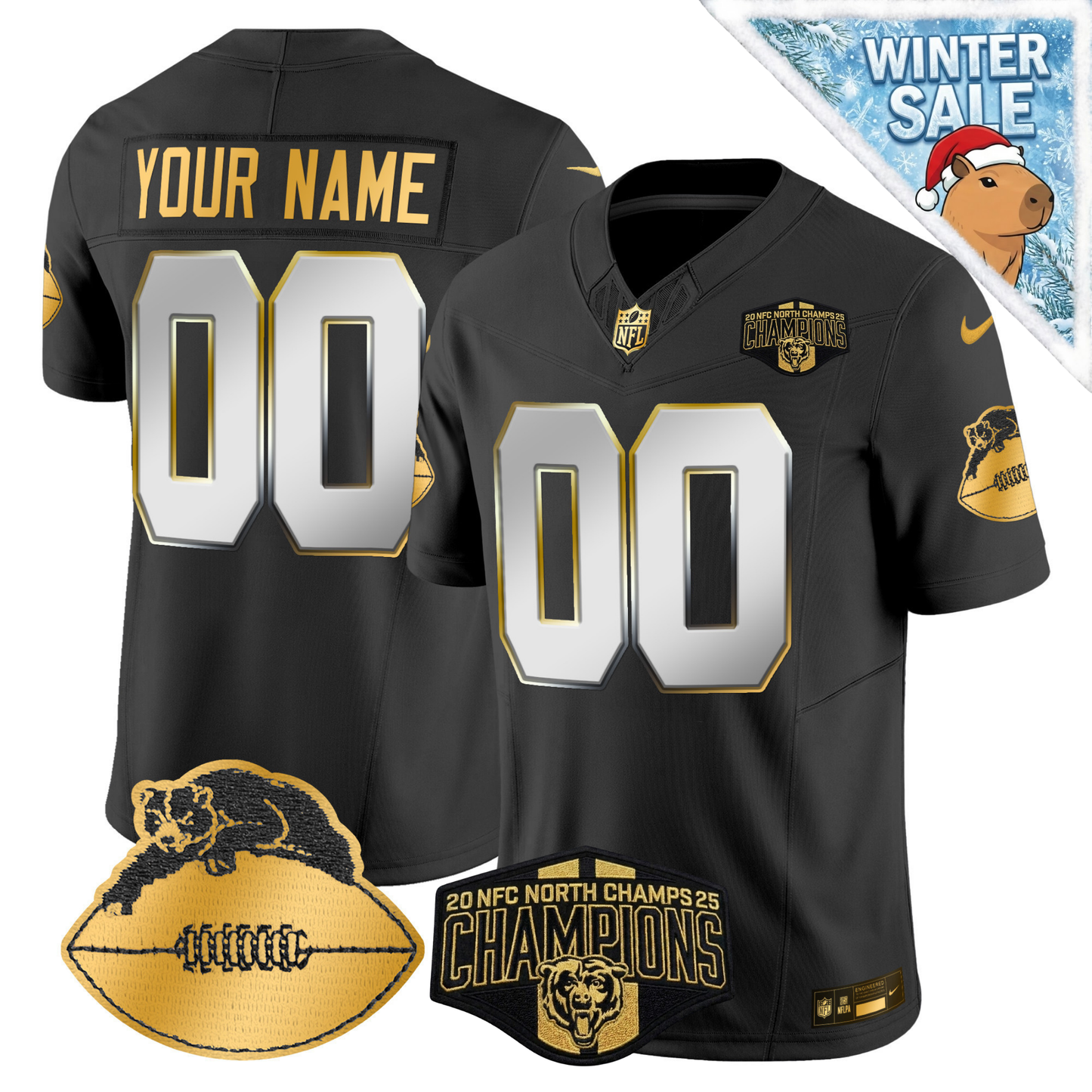 Custom CHI 2025 NFC North Champions Patch Throwbacks Gold Jersey - All Stitched