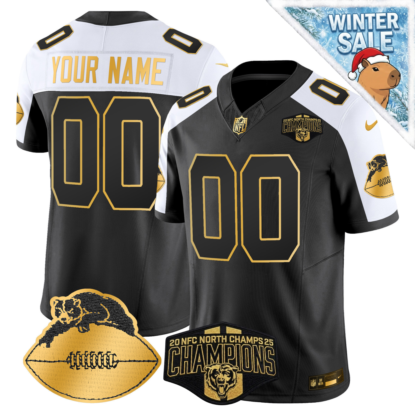 Custom CHI 2025 NFC North Champions Patch Throwbacks Gold Jersey - All Stitched