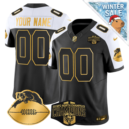 Custom CHI 2025 NFC North Champions Patch Throwbacks Gold Jersey - All Stitched