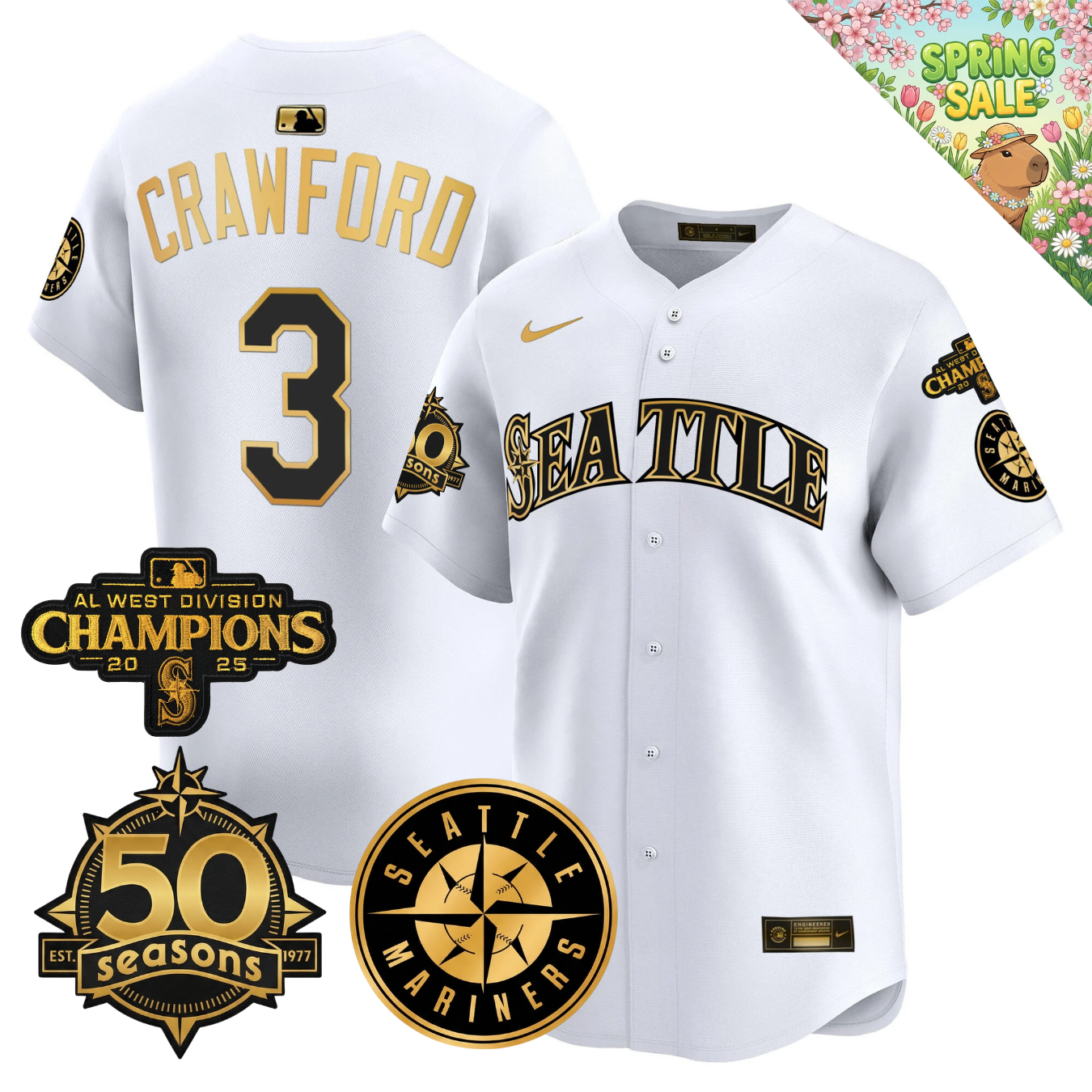 SEA 2026 Vapor Limited Gold Jersey - 50th Anniversary & AL West Division Champions Patch - All Stitched