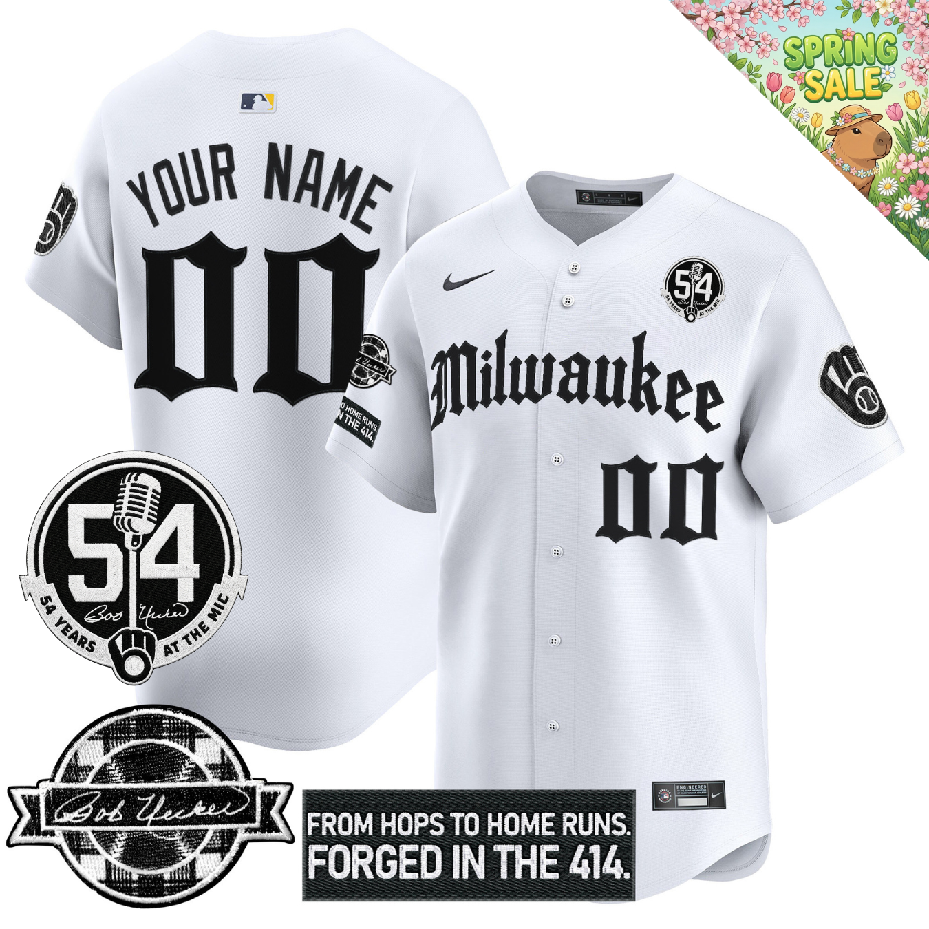 MIL Bob Uecker "54 Years At The Mic" Patch Limited Gothic Jersey - All Stitched