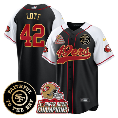 49ers Faithful To The Bay & 5x Champions Patch Baseball Jersey - All Stitched