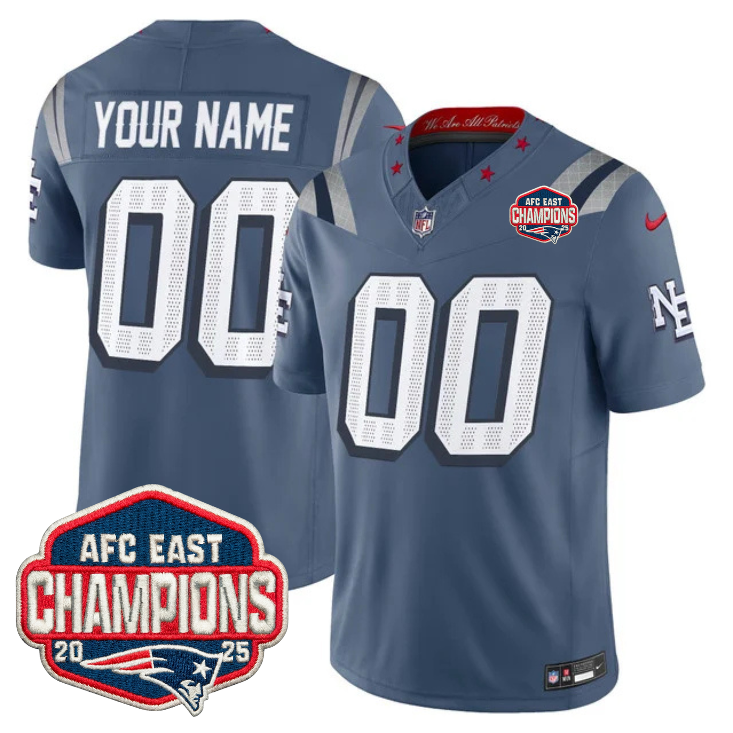 NE AFC East Champions Patch Vapor Limited Custom Jersey - All Stitched