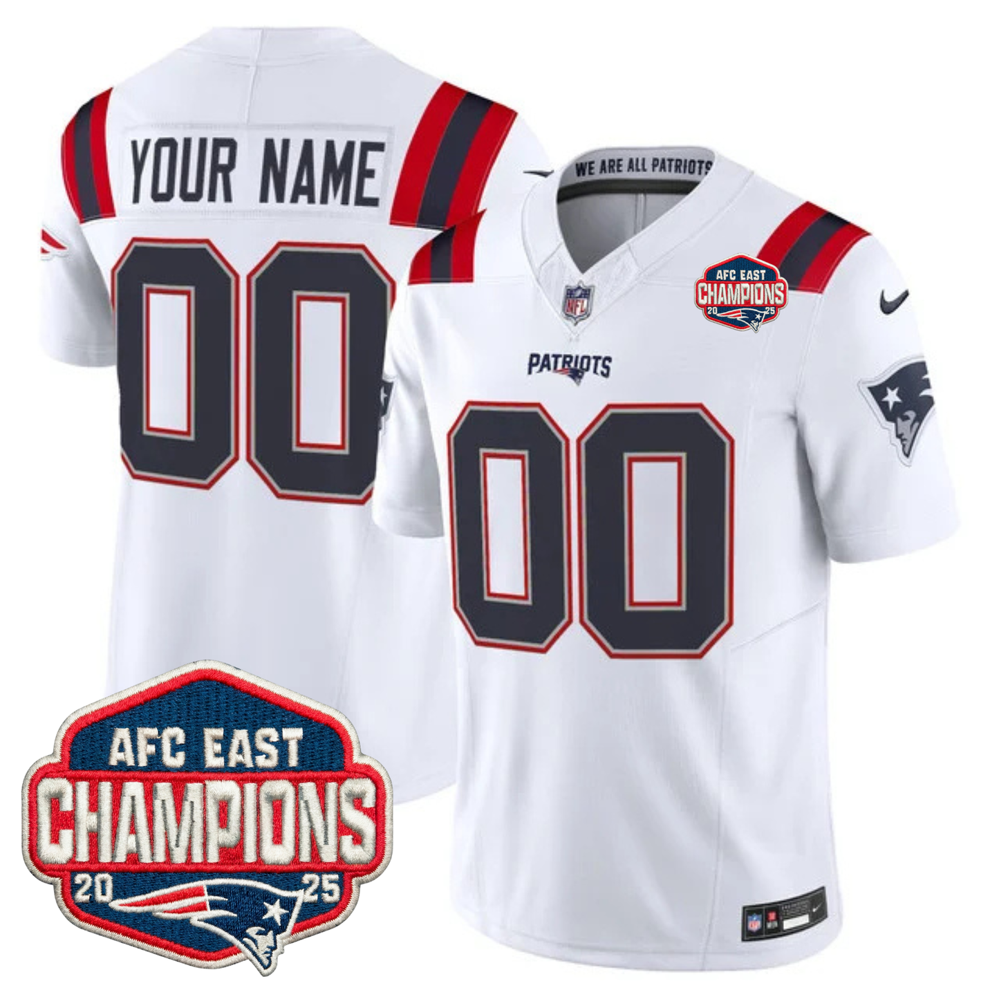 NE AFC East Champions Patch Vapor Limited Custom Jersey - All Stitched