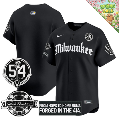 MIL Bob Uecker "54 Years At The Mic" Patch Limited Gothic Jersey - All Stitched