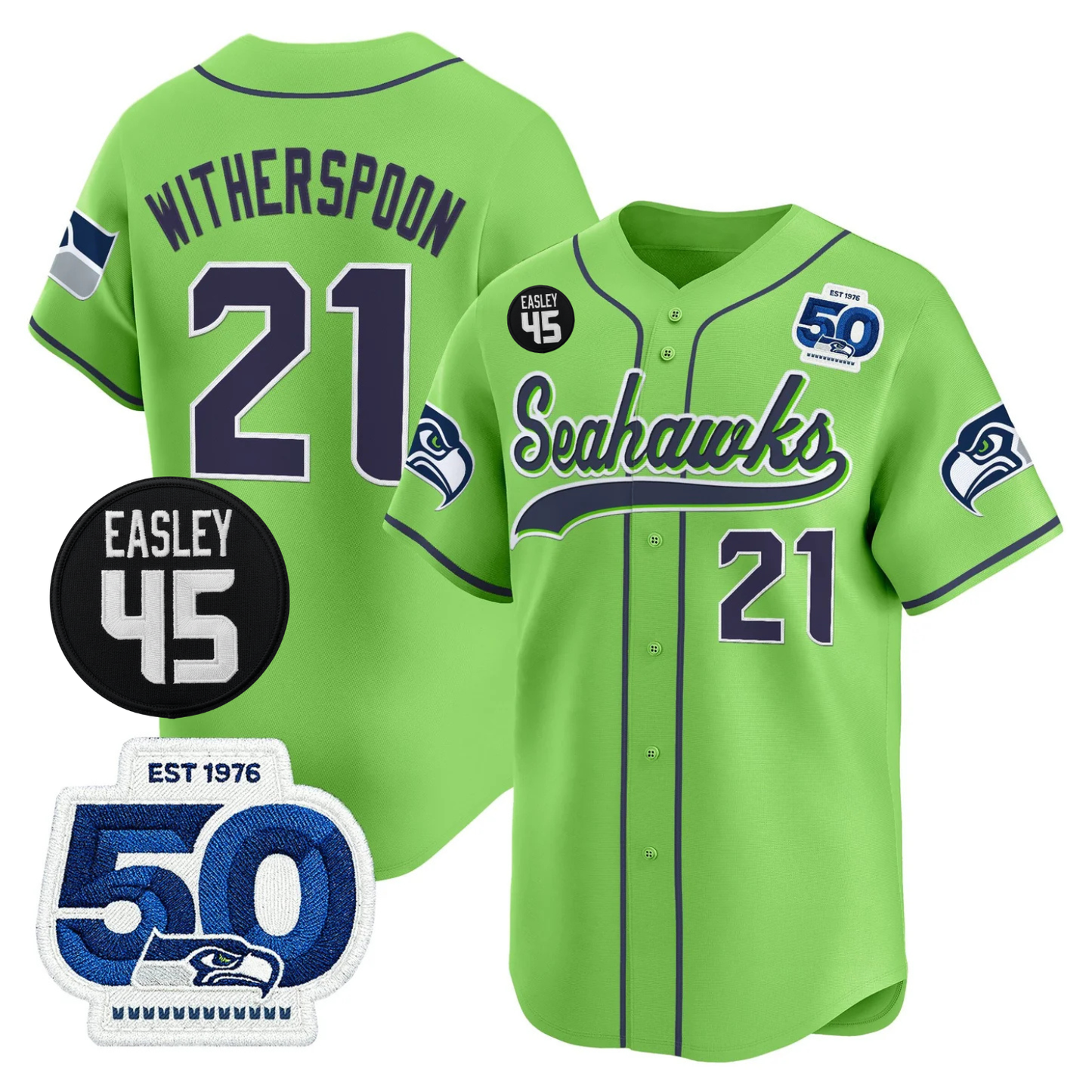 Seattle Seahawks 50th & Easley Tribute Patch Vapor Baseball Jersey - All Stitched