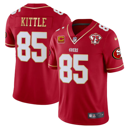 Men's 49ers 75th Anniversary Patch Vapor Gold Trim Jersey V2 - All Stitched