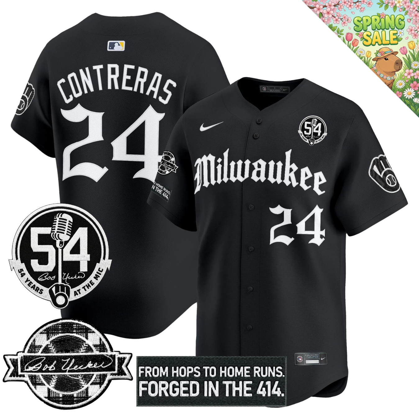 MIL Bob Uecker "54 Years At The Mic" Patch Limited Gothic Jersey - All Stitched