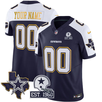 Cowboys Texas Patch Gold Trim Vapor Custom Jersey - All Stitched
