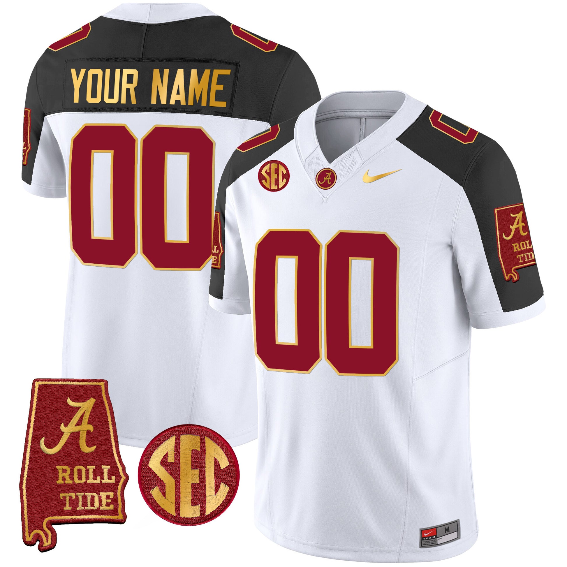 Alabama Crimson Tide Gold Trim Vapor Custom Jersey V2 - Alabama Map - All Stitched