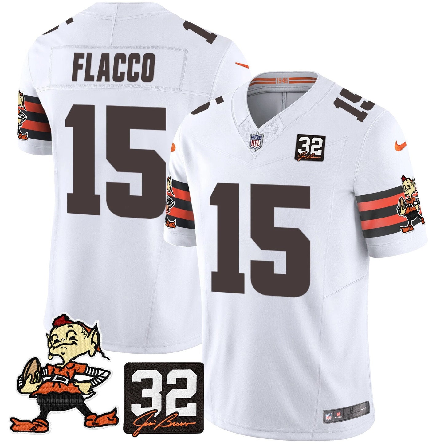 Men's Browns #32 Jim Brown Memorial Patch Vapor Limited Jersey V2 - All Stitched