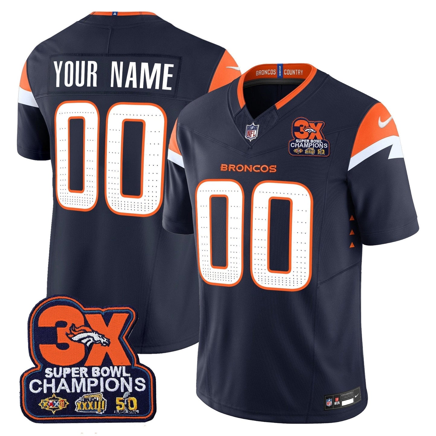 DEN 3-Time Champions Patch Vapor Limited Custom Jersey - All Stitched