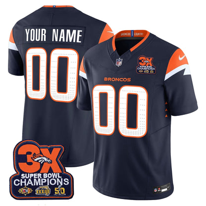 DEN 3-Time Champions Patch Vapor Limited Custom Jersey - All Stitched