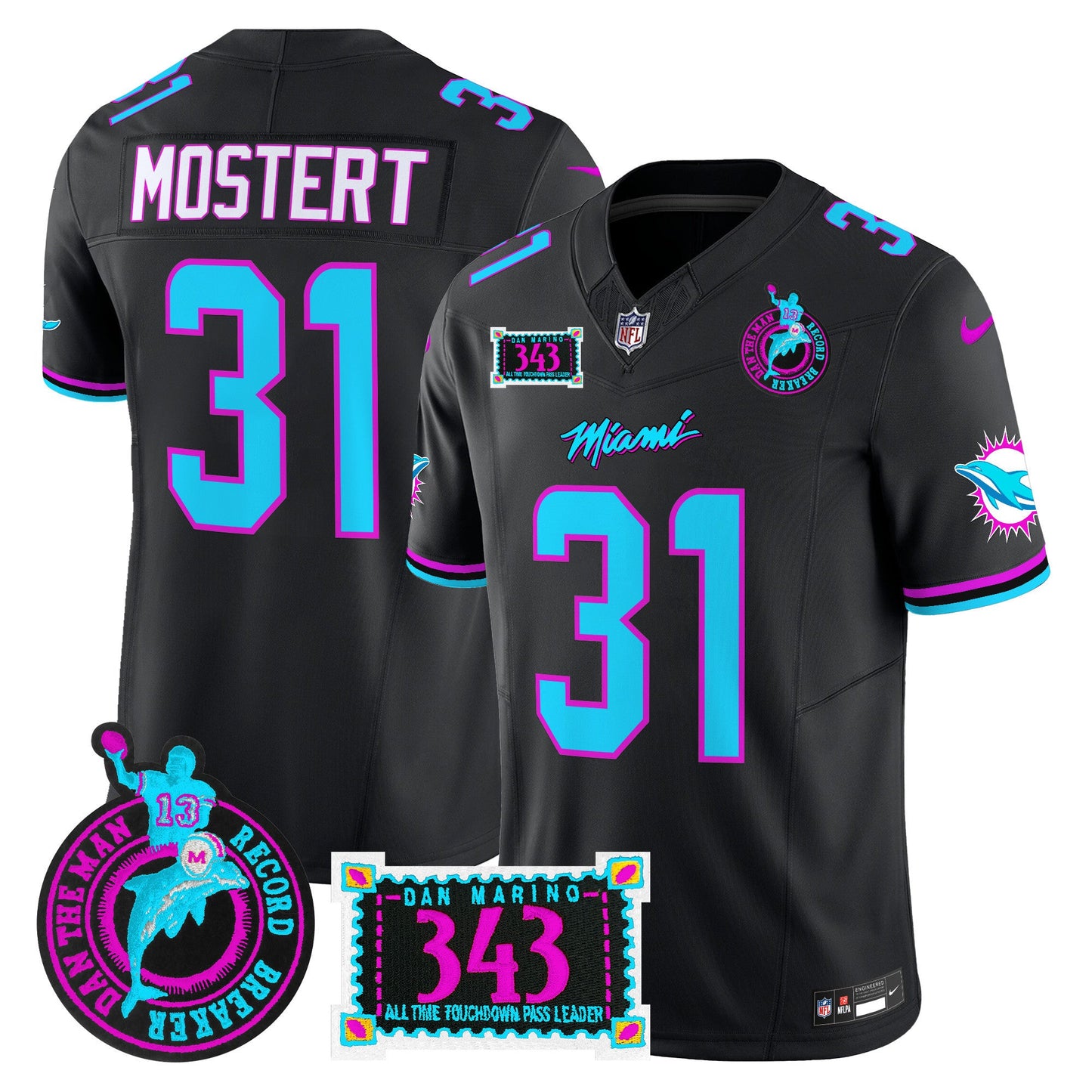 Men's Dolphins "Dan the Man Record Breaker" Patch Vapor Limited Jersey - All Stitched