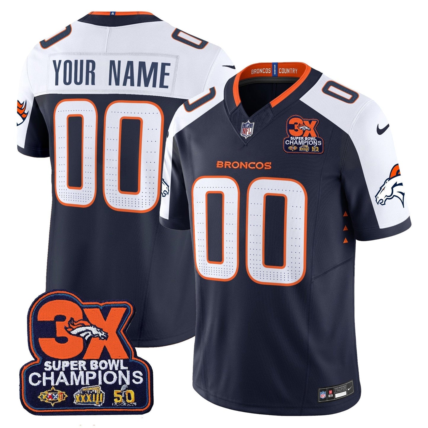 DEN 3-Time Champions Patch Vapor Limited Custom Jersey - All Stitched