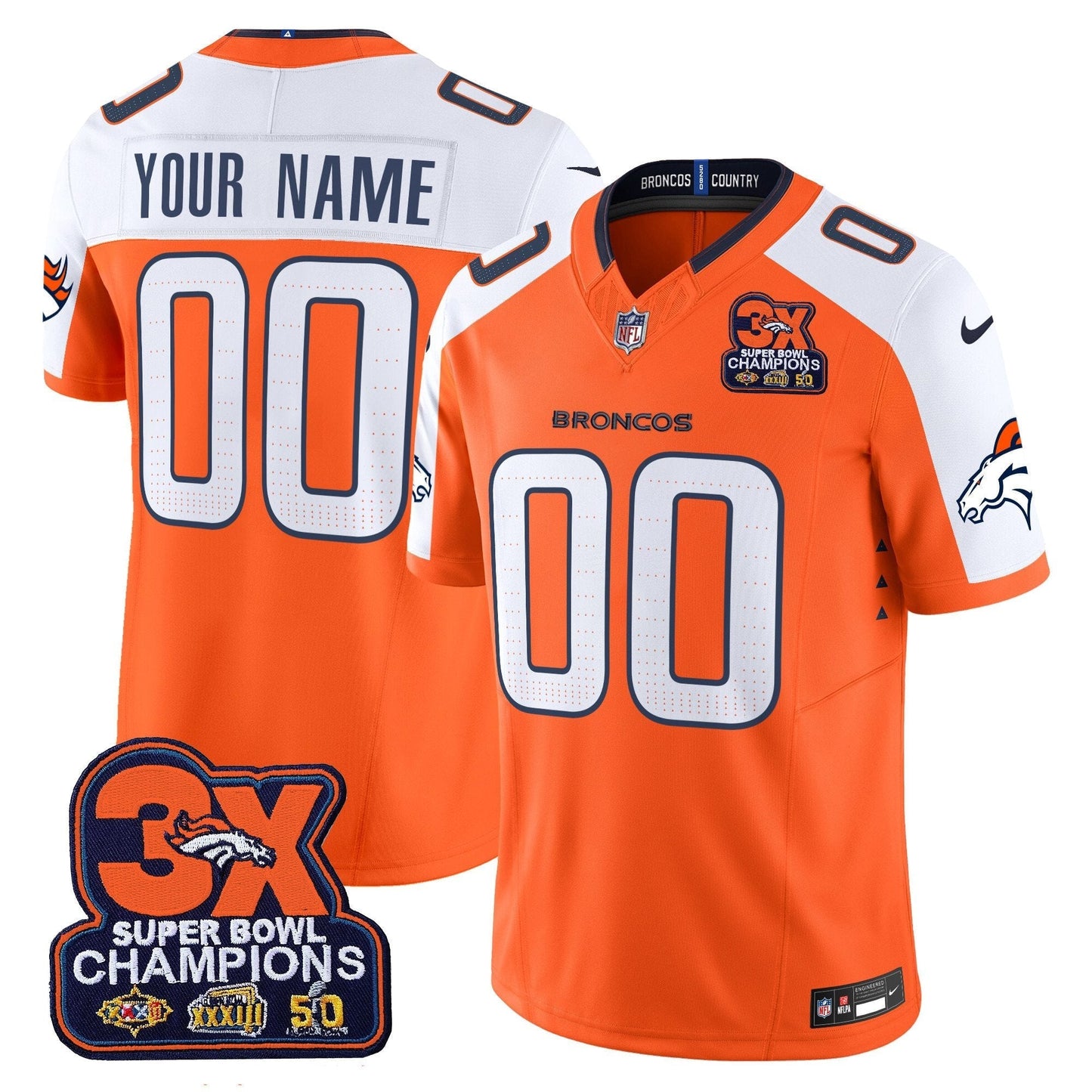 DEN 3-Time Champions Patch Vapor Limited Custom Jersey - All Stitched