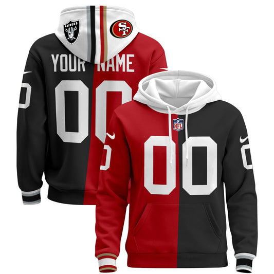 San Francisco 49ers Mix Las Vegas Raiders Custom Split Hoodie - Stitched