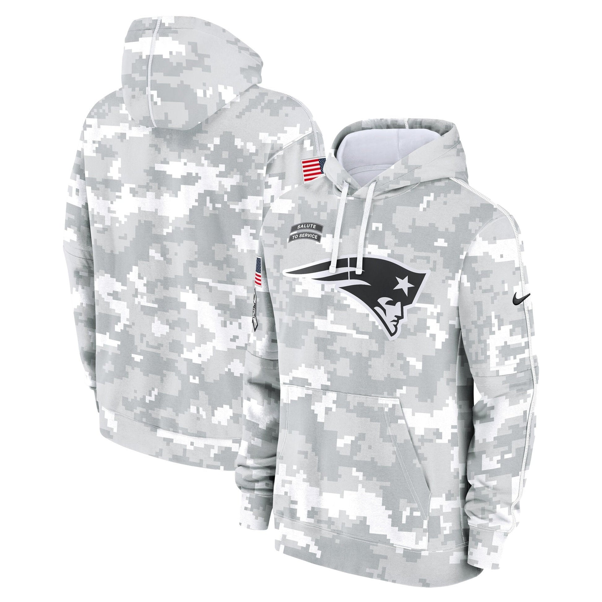 New England Patriots 2024 Salute to Service Pullover Hoodie - Arctic Camo - All Stitched