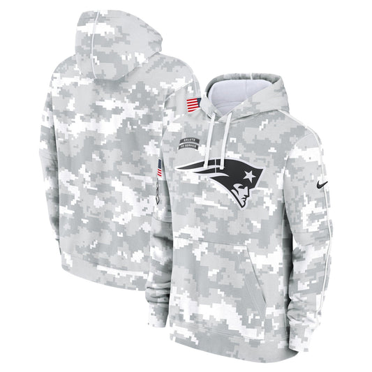 New England Patriots 2024 Salute to Service Pullover Hoodie - Arctic Camo - All Stitched