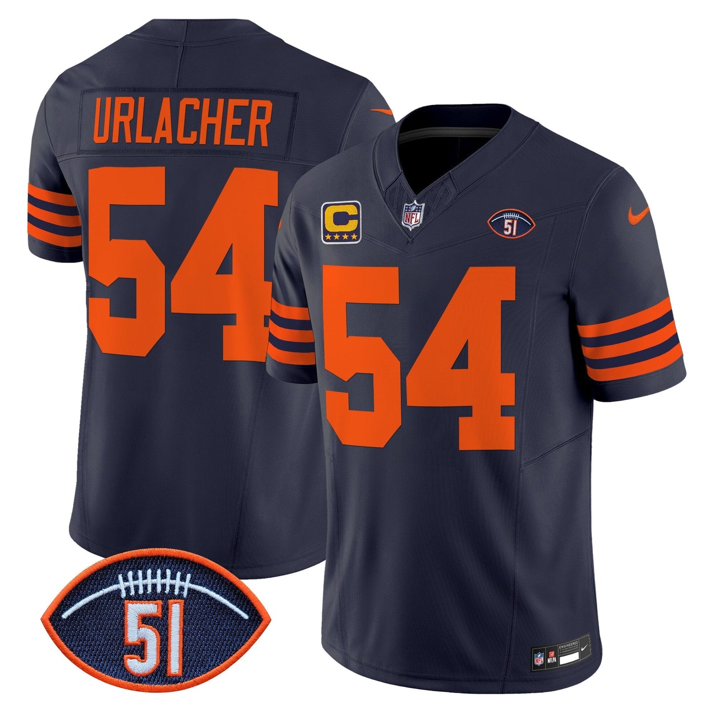 CHI Dick Butkus Patch Throwback Vapor Limited Jersey - All Stitched