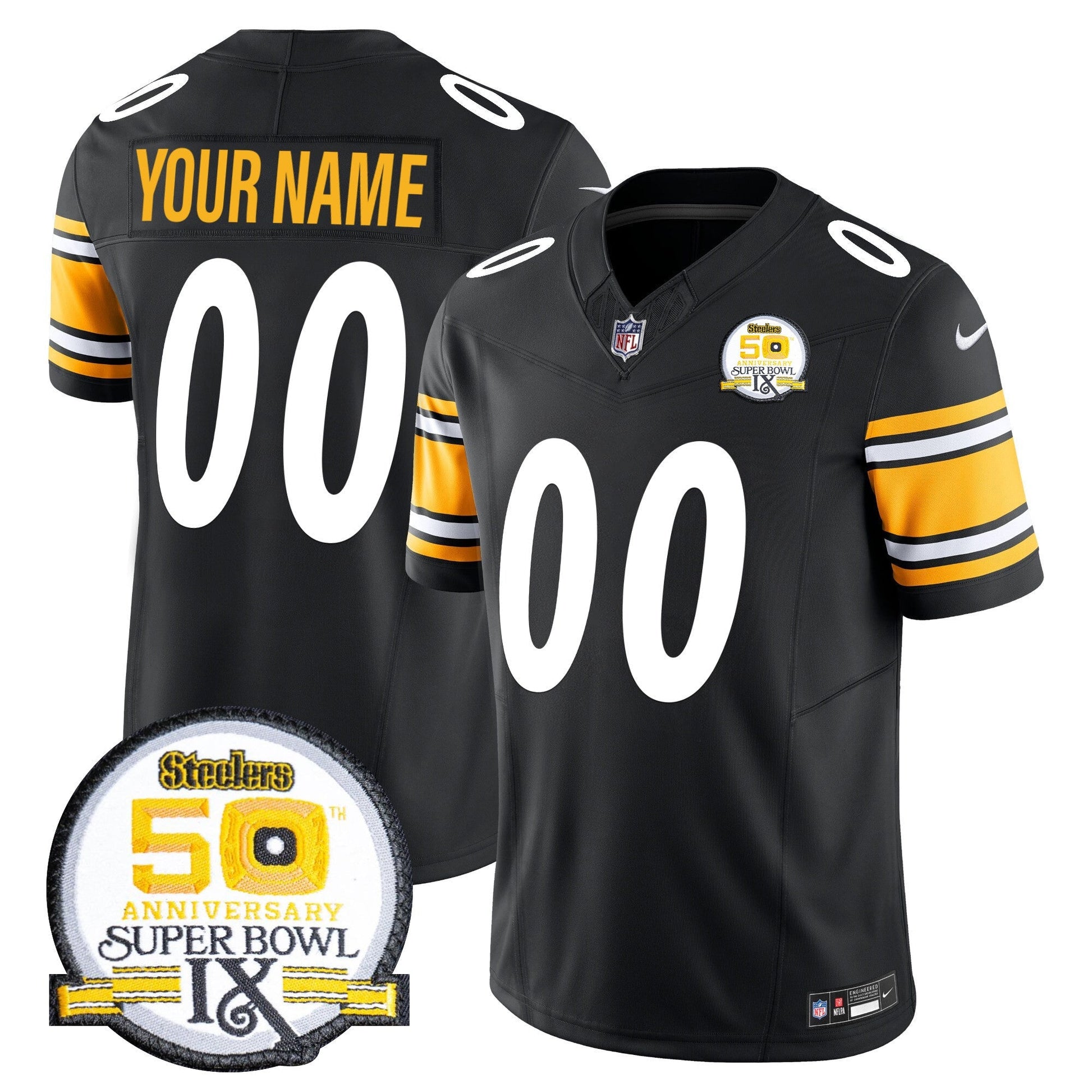 Steelers 50th Anniversary Of Super Bowl IX Patch Vapor Limited Custom Jersey - All Stitched