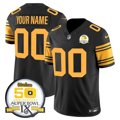 Steelers 50th Anniversary Of Super Bowl IX Patch Vapor Limited Custom Jersey - All Stitched