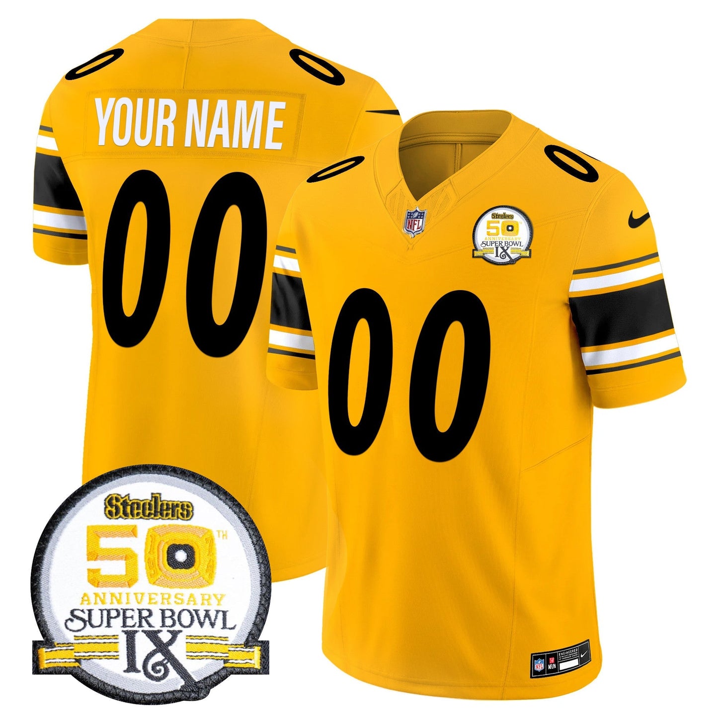 Steelers 50th Anniversary Of Super Bowl IX Patch Vapor Limited Custom Jersey - All Stitched