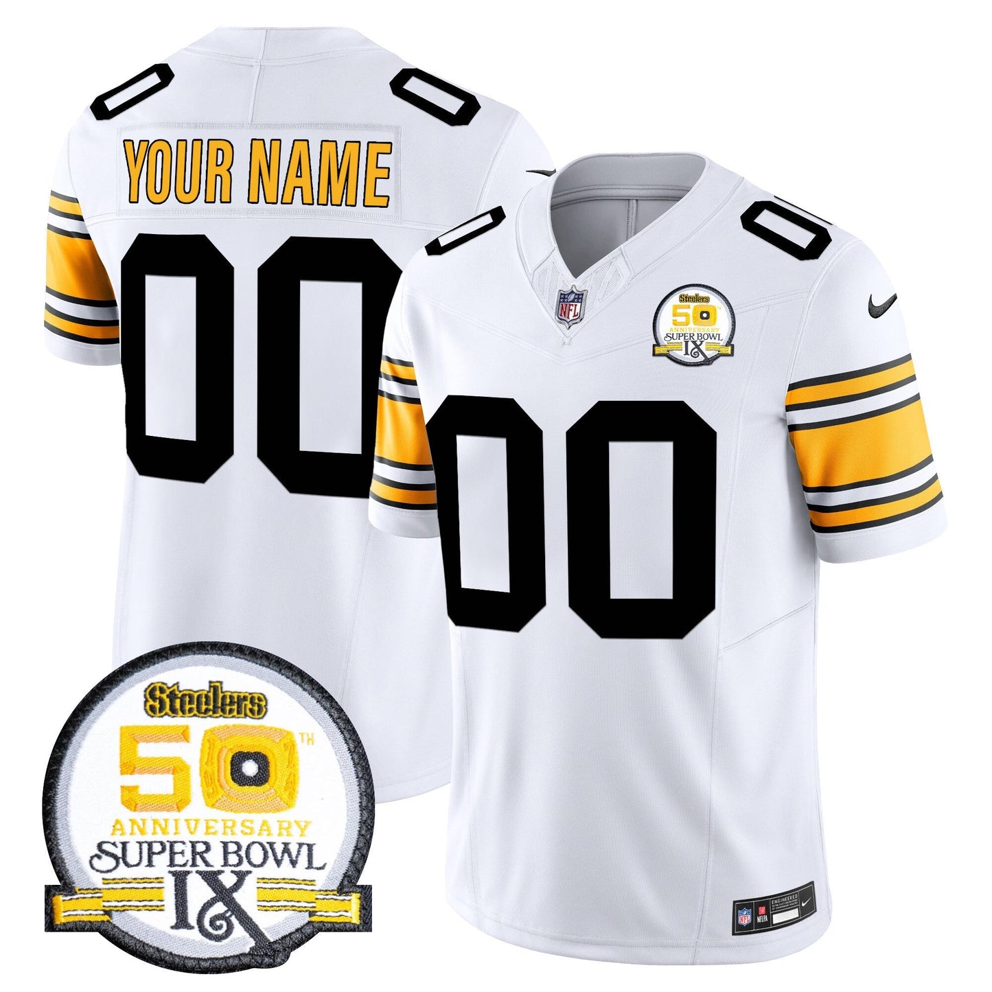 Steelers 50th Anniversary Of Super Bowl IX Patch Vapor Limited Custom Jersey - All Stitched